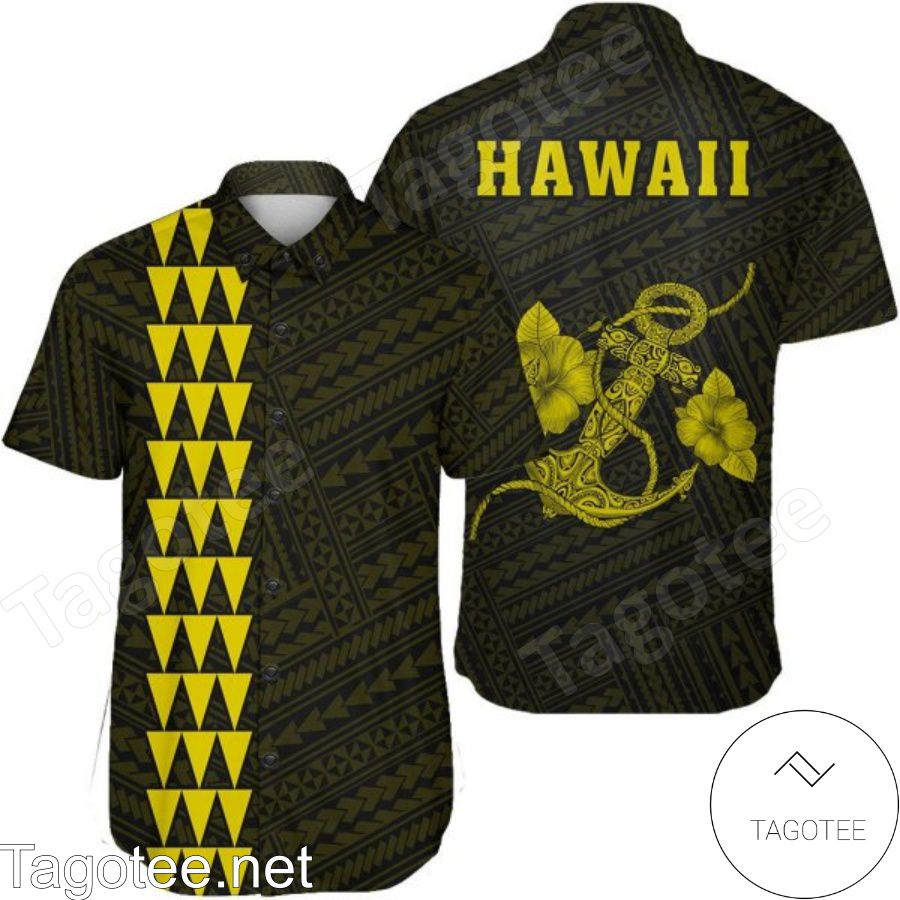 Kakau Polynesian Anchor Yellow Hawaiian Shirt