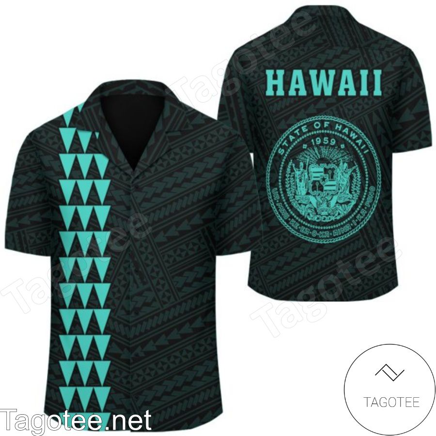 Kakau Polynesian Coat Of Arms Turquoise Hawaiian Shirt