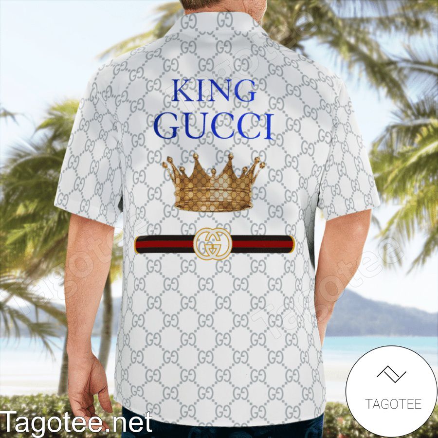 Hot King Gucci White Monogram Hawaiian Shirt And Beach Shorts