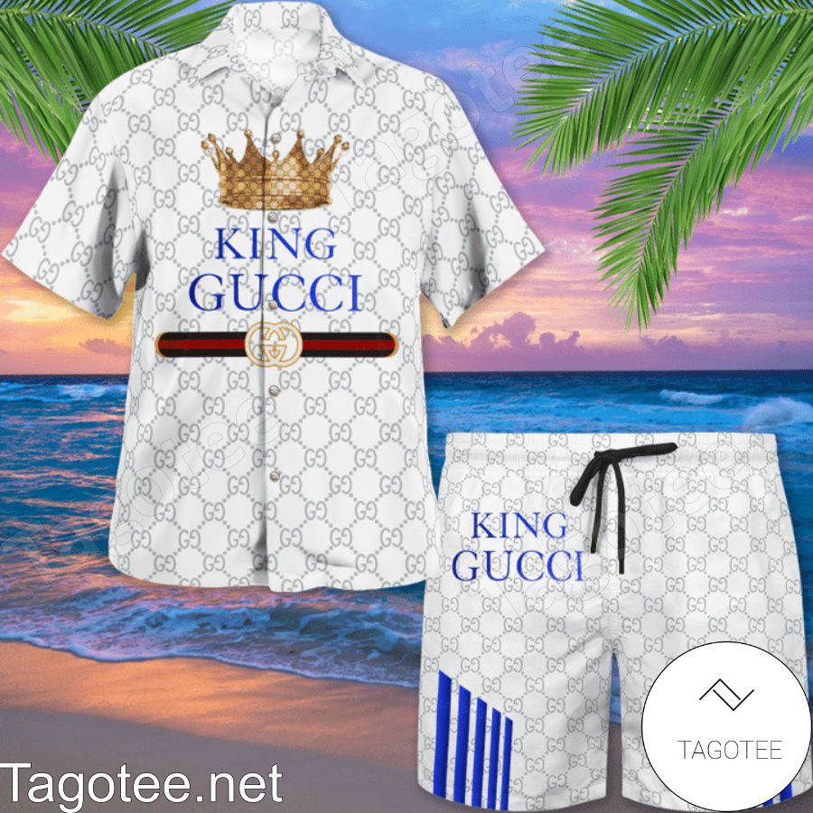 eBay King Gucci White Monogram Hawaiian Shirt And Beach Shorts