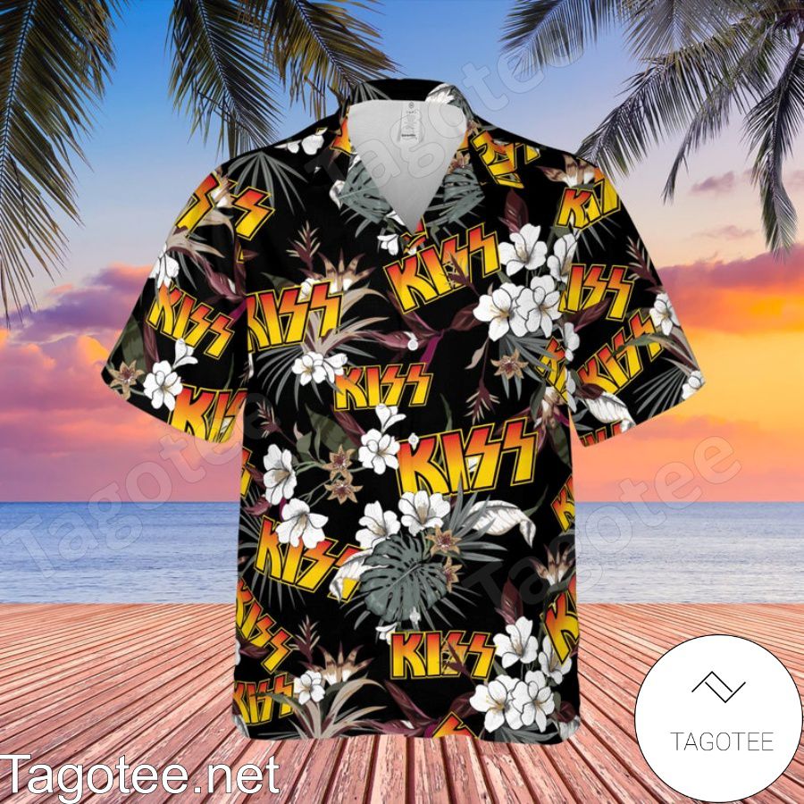 Kiss Rock Band Tropical Forest Black Hawaiian Shirt And Short