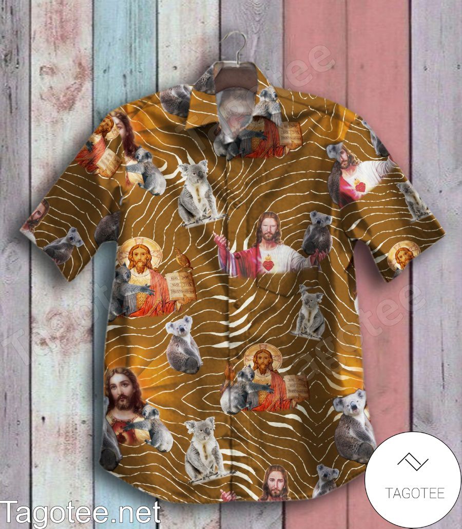 Koala And Jesus Brown Hawaiian Shirt