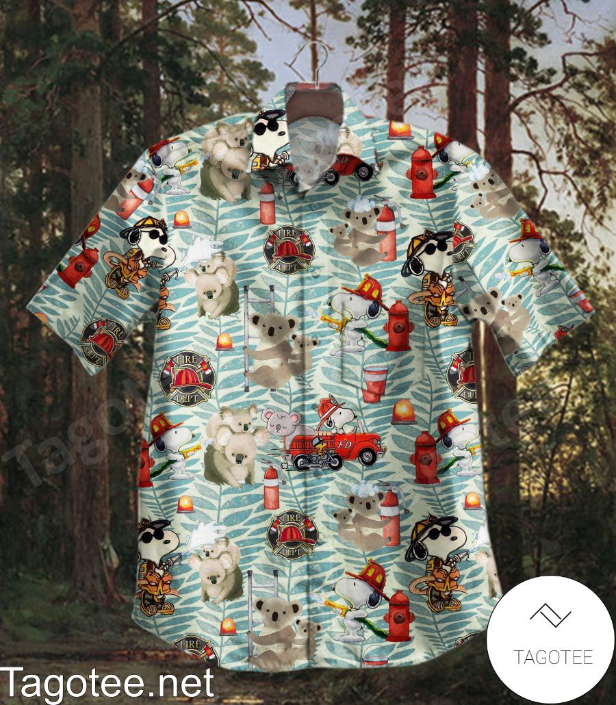 Koala And Snoopy Fire Dept Hawaiian Shirt
