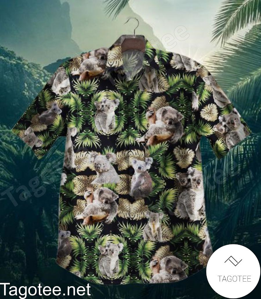 Koala Green Leaves Black Hawaiian Shirt