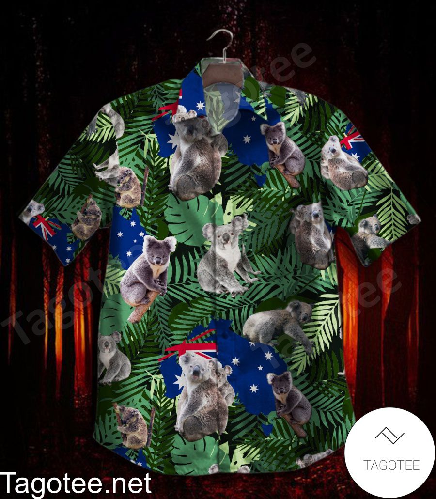 Koala Tropical Leaves Australian Flag Hawaiian Shirt