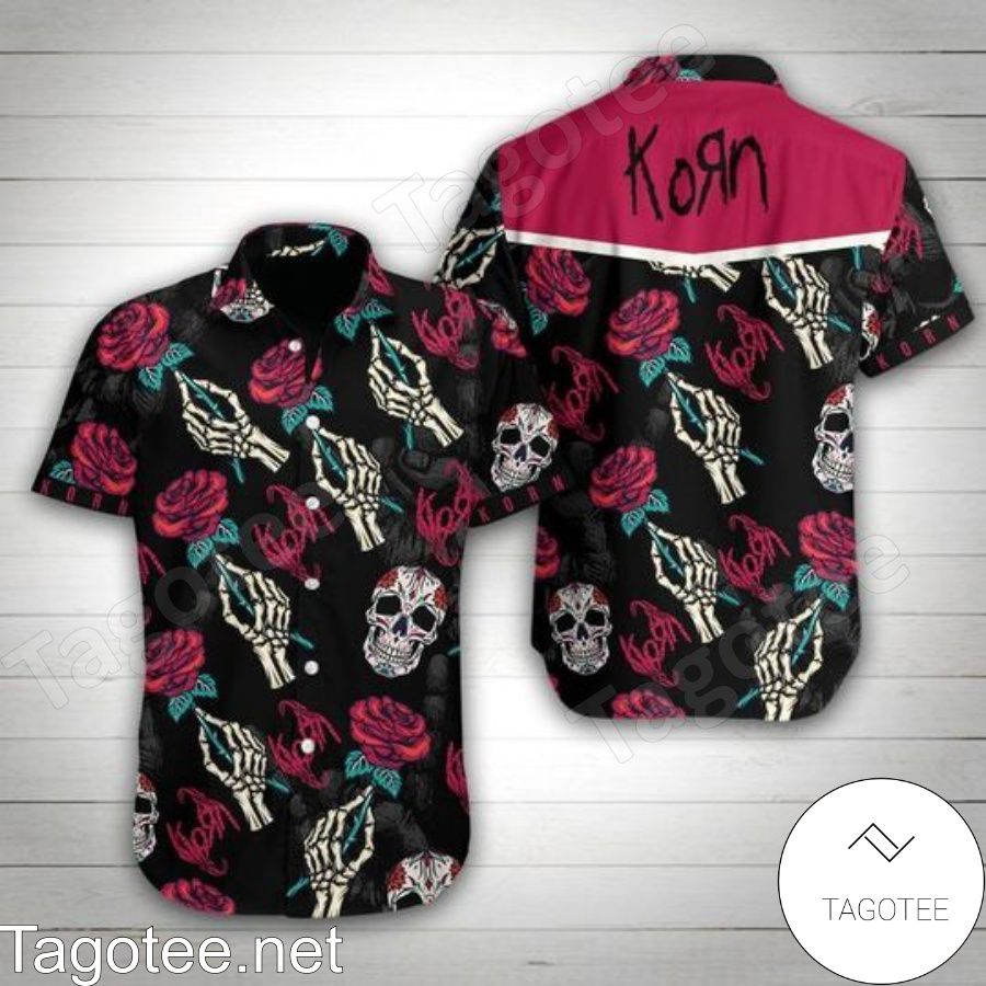 Korn Band Rose Skull Black Hawaiian Shirt