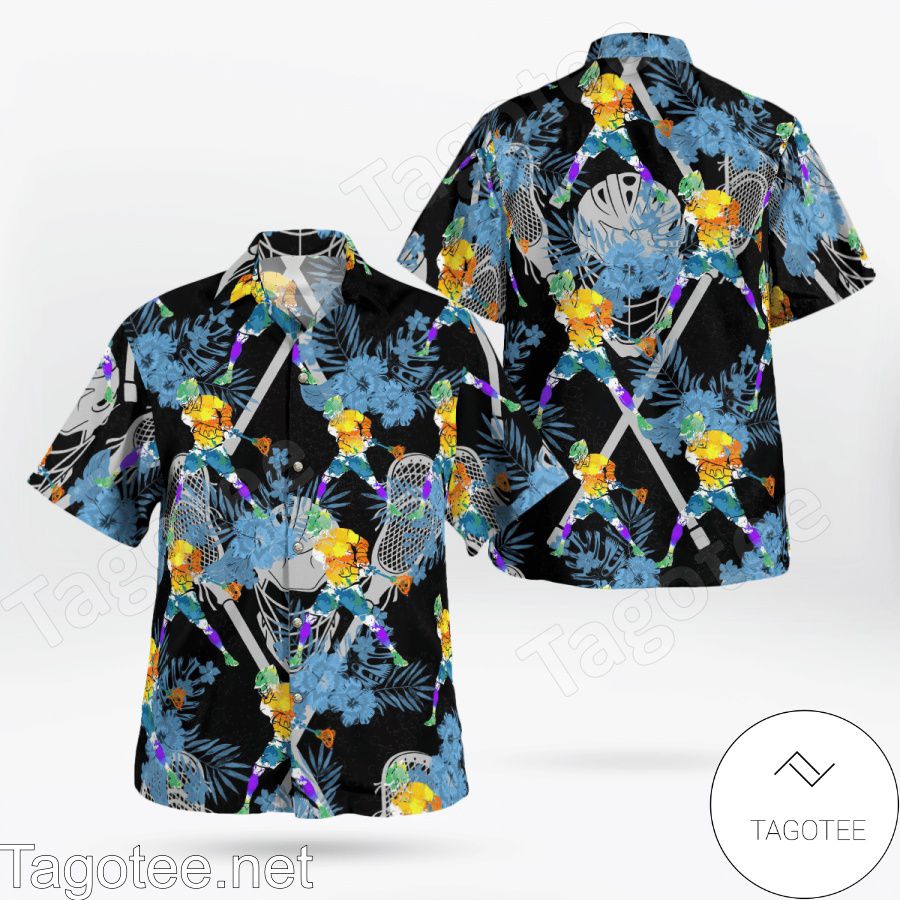 Lacrosse Sport Flowery Black Hawaiian Shirt And Short