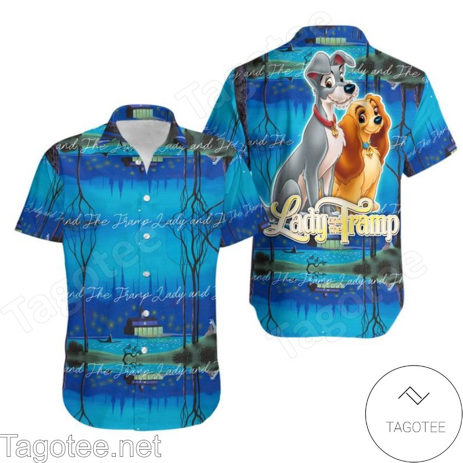 Lady & The Tramp Dogs Blue Lake Disney Blue Hawaiian Shirt And Short