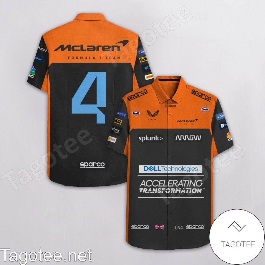 Lando Norris 4 McLaren F1 Team Racing Sparco Dell Technologies Black Hawaiian Shirt And Short