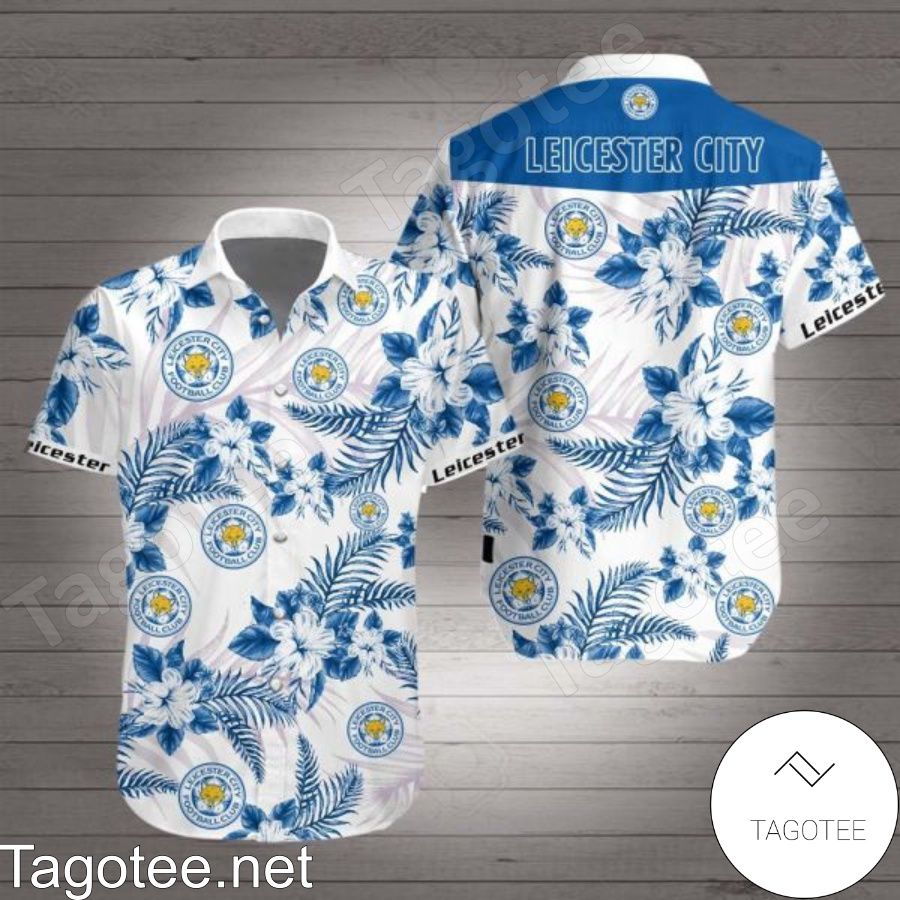 Leicester City Blue Tropical Floral White Hawaiian Shirt
