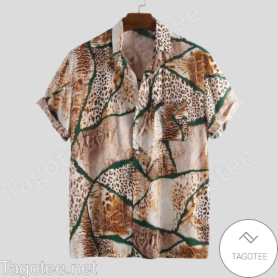 Leopard Snake Print Single Pocket Hawaiian Shirt
