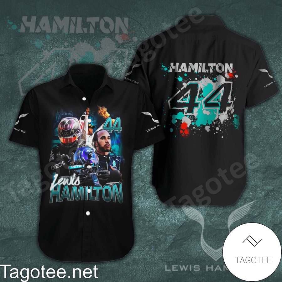 Lewis Hamilton 44 Mercedes AMG Petronas F1 Team Black Hawaiian Shirt And Short