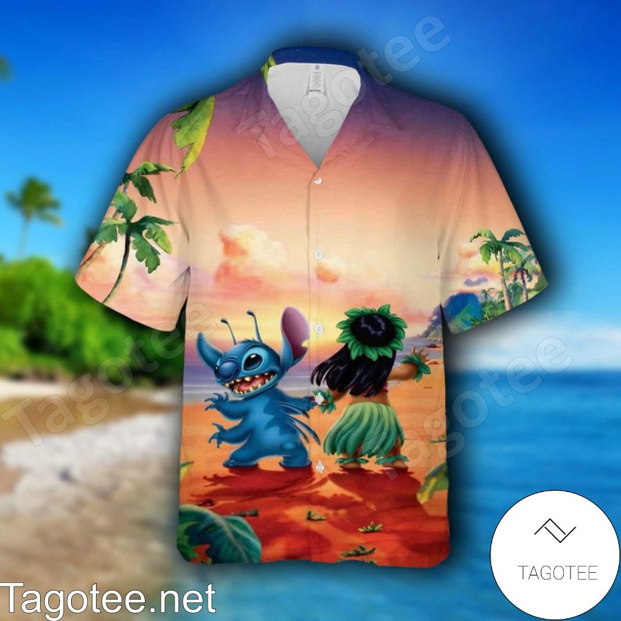 Lilo And Stitch Disney Cartoon Graphics Sunset Hawaiian Shirt And Short