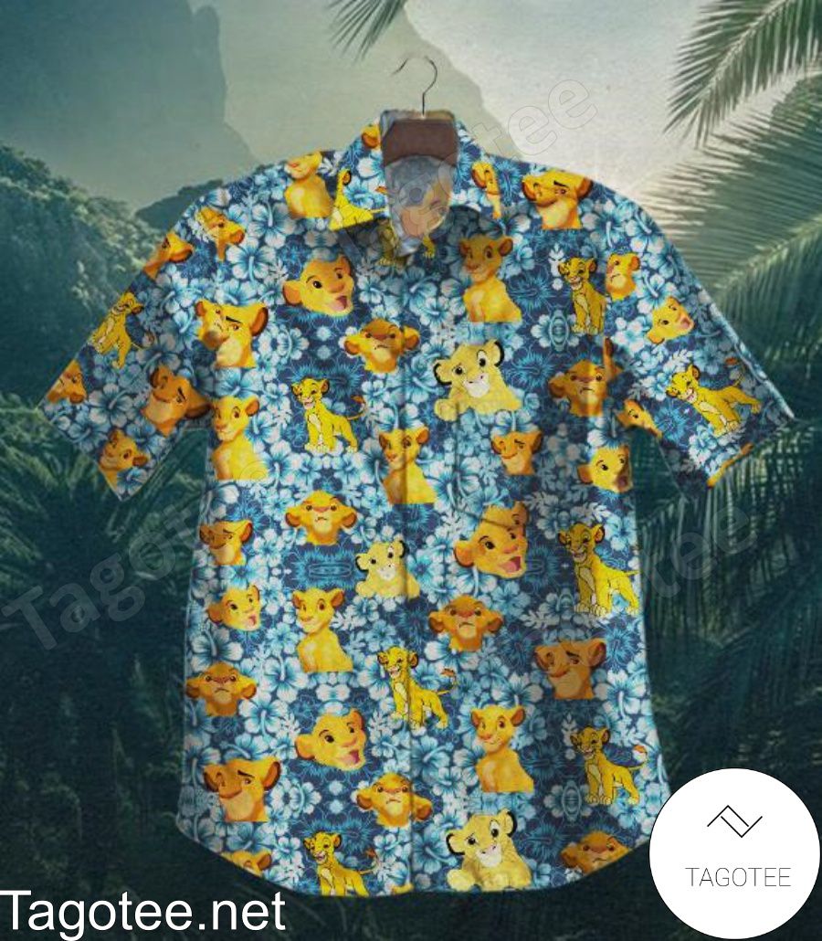 Lion King Blue Hibiscus Hawaiian Shirt