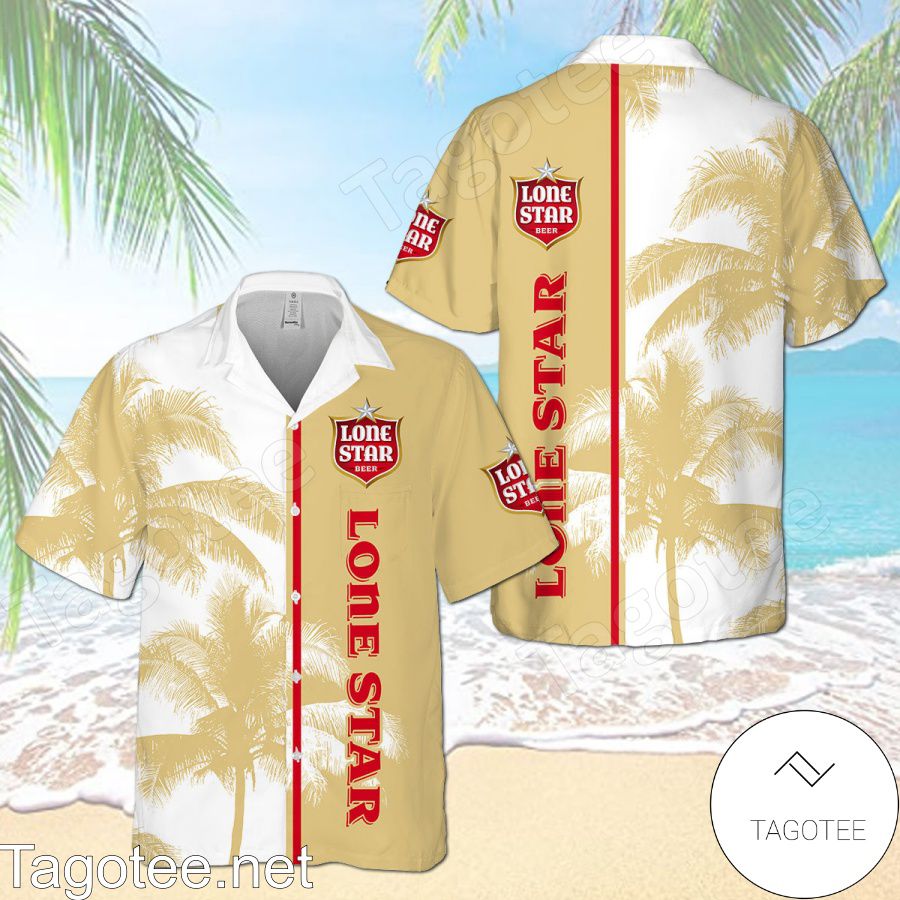 Lone Star Beer Plam Tree White Yellow Hawaiian Shirt And Short