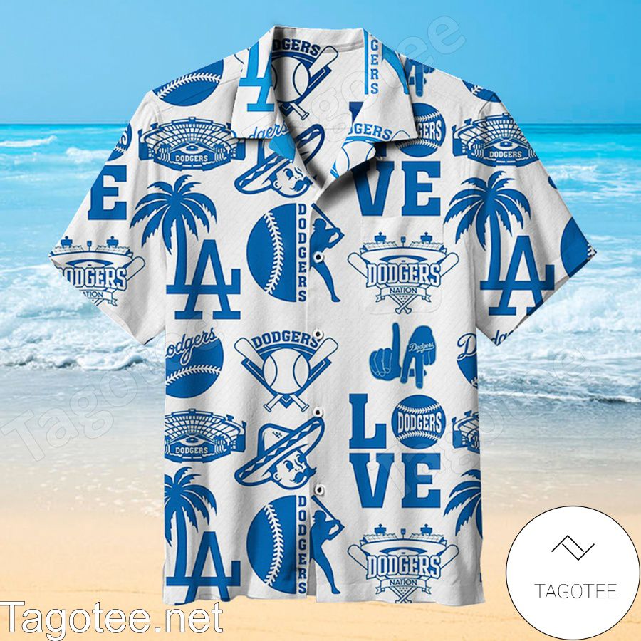 Los Angeles Dodgers Love Tone On Tone Blue White Hawaiian Shirt
