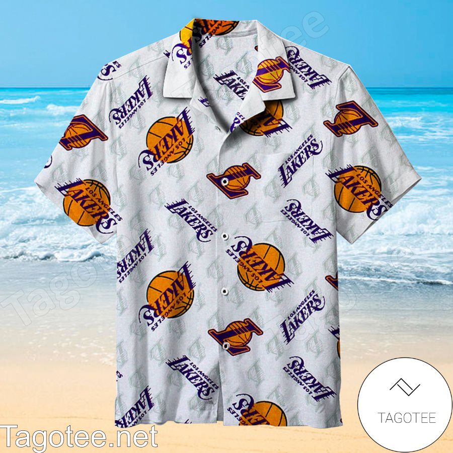 Los Angeles Lakers Logo White Hawaiian Shirt