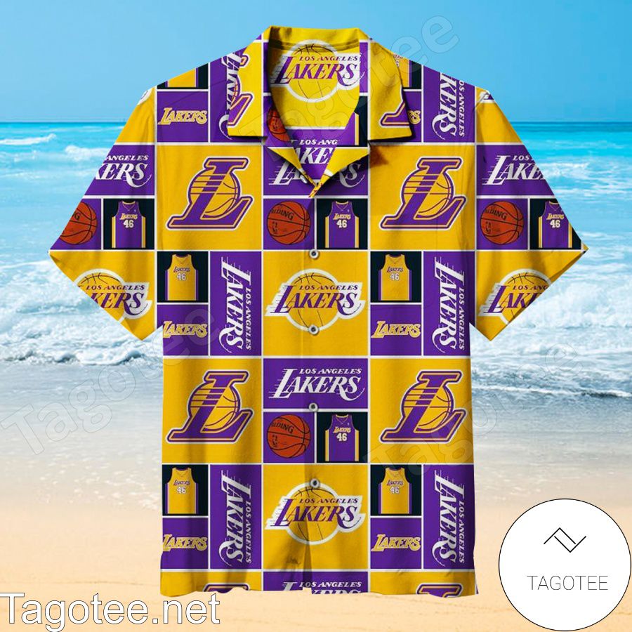 Los Angeles Lakers Yellow And Purple Squares Hawaiian Shirt