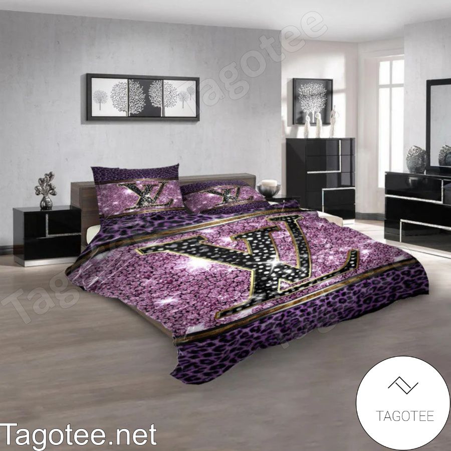 Louis Vuitton Big Logo Purple Leopard Bedding Set