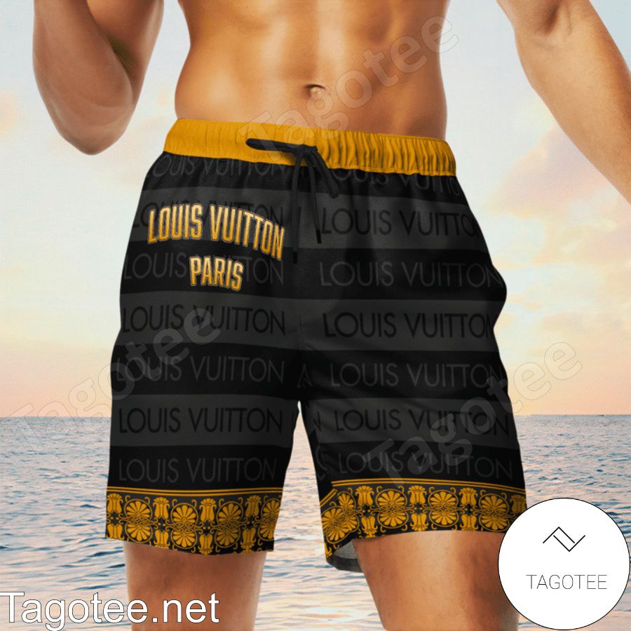 Louis Vuitton Black And Grey Horizontal Stripes Hawaiian Shirt And Beach  Shorts - Tagotee