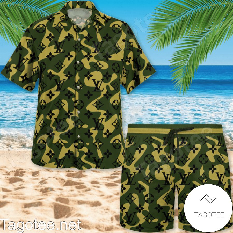 Best Gift Louis Vuitton Camouflage Hawaiian Shirt And Beach Shorts