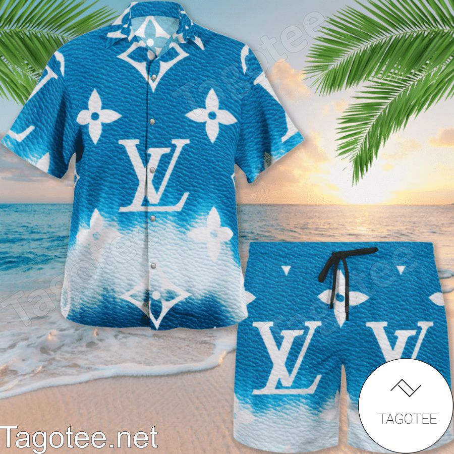 Father's Day Gift Louis Vuitton Escale Neverfull Blue Tie Dye Hawaiian Shirt And Beach Shorts