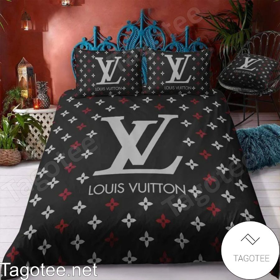 Louis Vuitton Flower Logo Monogram With Big Logo Center Black Bedding Set