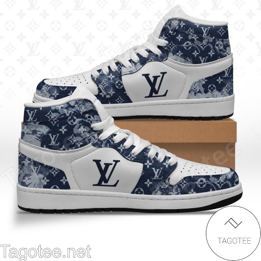 Louis Vuitton LV Monogram Blue Air Jordan High Top Shoes Sneakers