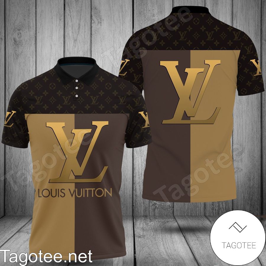 Louis Vuitton Gold Logo Dark Brown Monogram Mix Black Polo Shirt