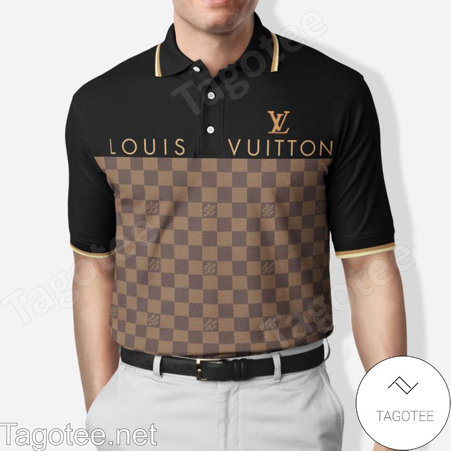 Louis Vuitton Dark Brown Monogram With Black Logo Polo Shirt - Tagotee