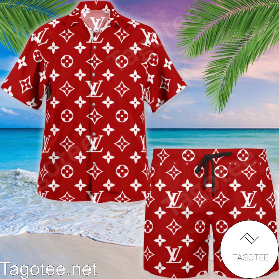 Louis Vuitton Monogram With Big Golden Logo Dark Brown Hawaiian Shirt And  Beach Shorts - Tagotee