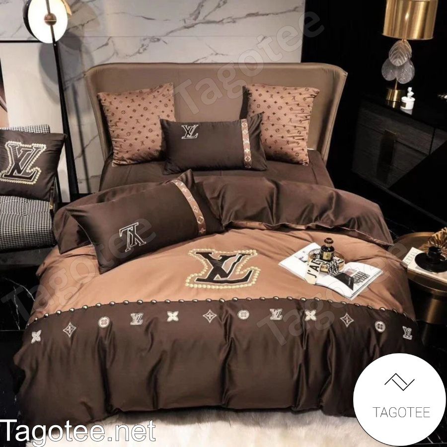 Louis Vuitton Luxury Brand Light And Dark Brown Bedding Set