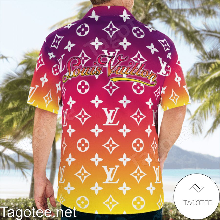 Father's Day Gift Louis Vuitton Mickey Mouse Monogram Gradient Hawaiian Shirt And Beach Shorts