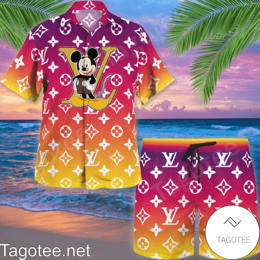 The cheapest Louis Vuitton Mickey Mouse Monogram Gradient Hawaiian Shirt And Beach Shorts