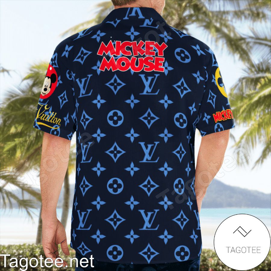 Beautiful Louis Vuitton Mickey Mouse Navy Monogram Hawaiian Shirt And Beach Shorts