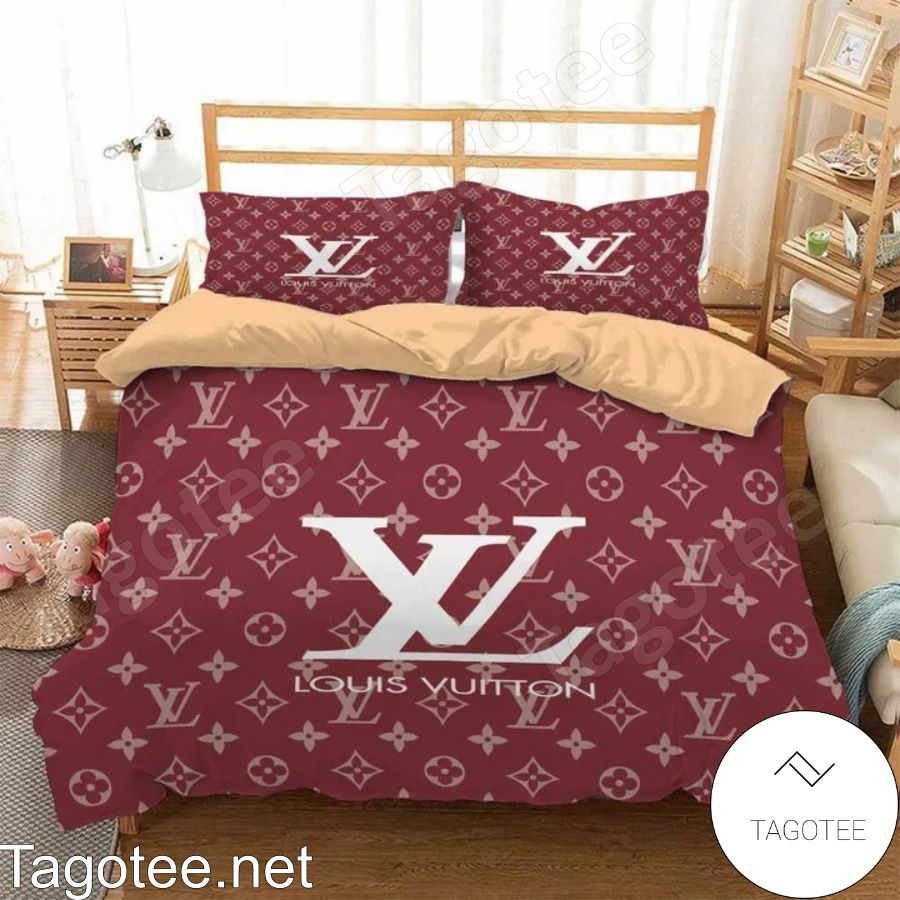 Louis Vuitton Monogram Big White Logo Red Berry Bedding Set