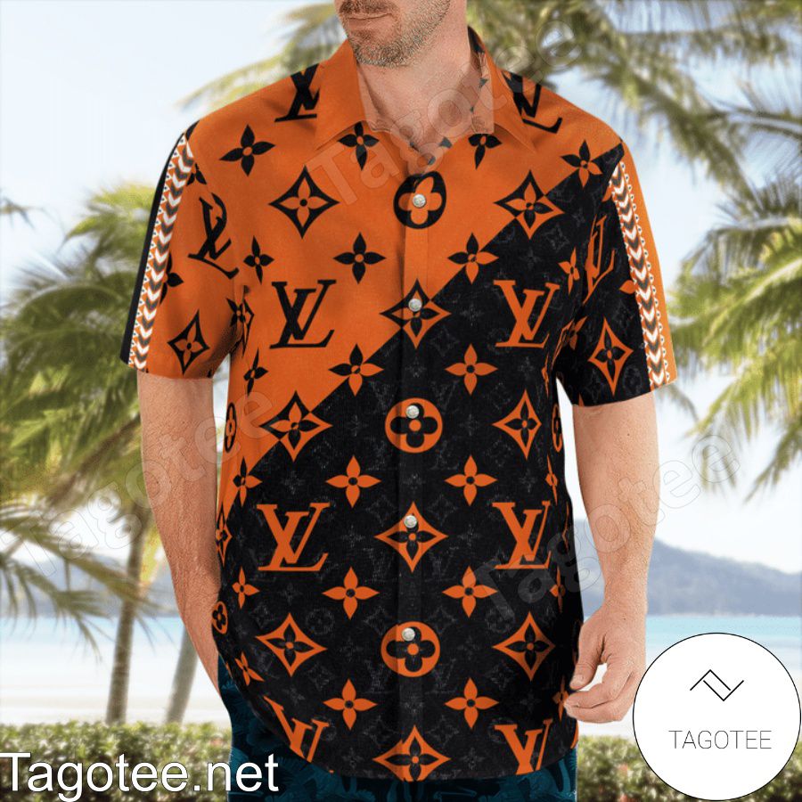 Clothing Louis Vuitton Monogram Black Mix Orange Hawaiian Shirt And Beach Shorts