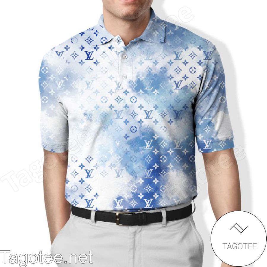 Louis Vuitton Monogram Blue And White Tye Dye Polo Shirt - Tagotee