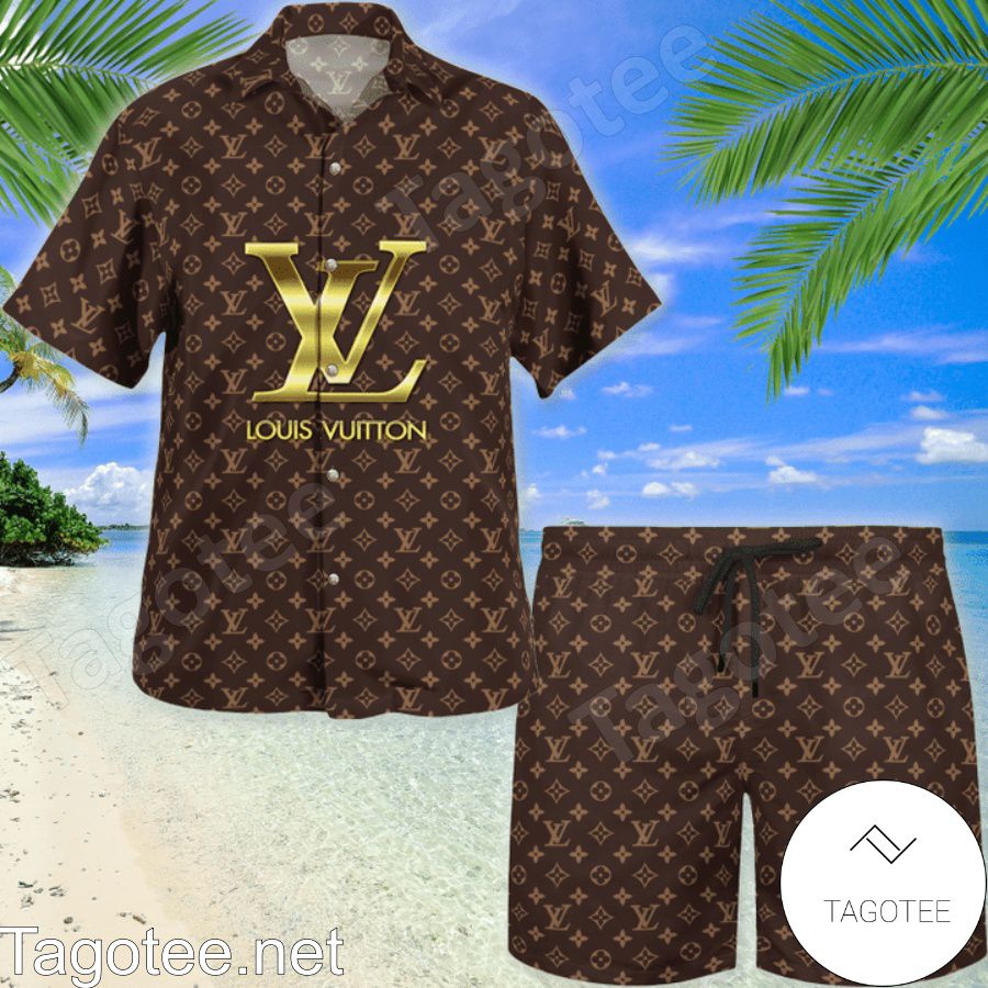 Louis Vuitton Monogram With Big Golden Logo Dark Brown Hawaiian