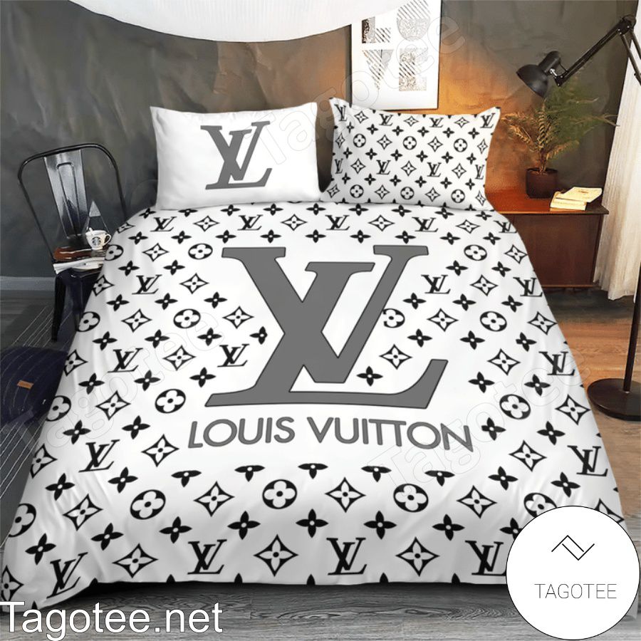 Louis Vuitton Monogram With Big Grey Logo White Bedding Set