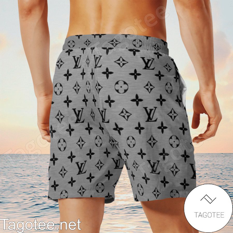 Louis Vuitton Monogram With Big Logo Grey Hawaiian Shirt And Beach