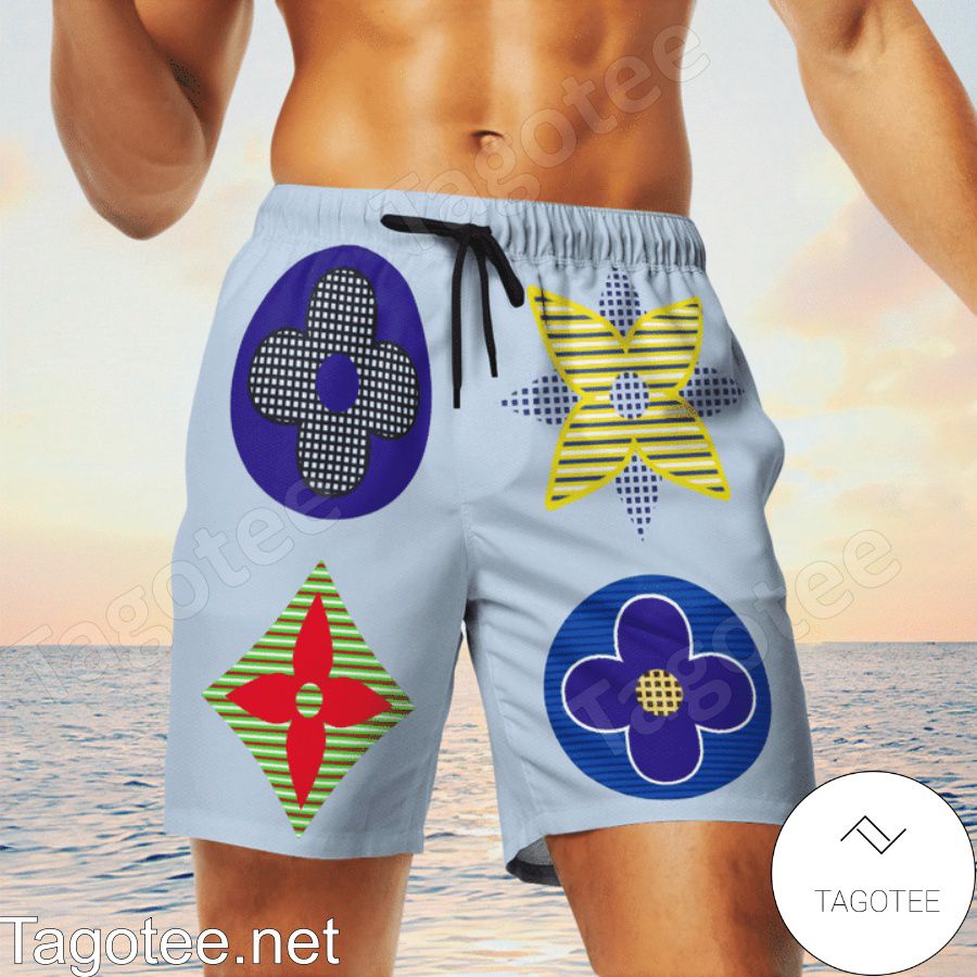 Louis Vuitton Multicolor Flower Logo Hawaiian Shirt And Beach Shorts c
