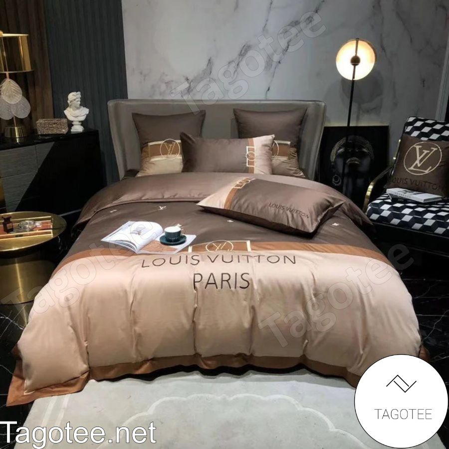 Louis Vuitton Paris Light And Dark Brown Luxury Bedding Set