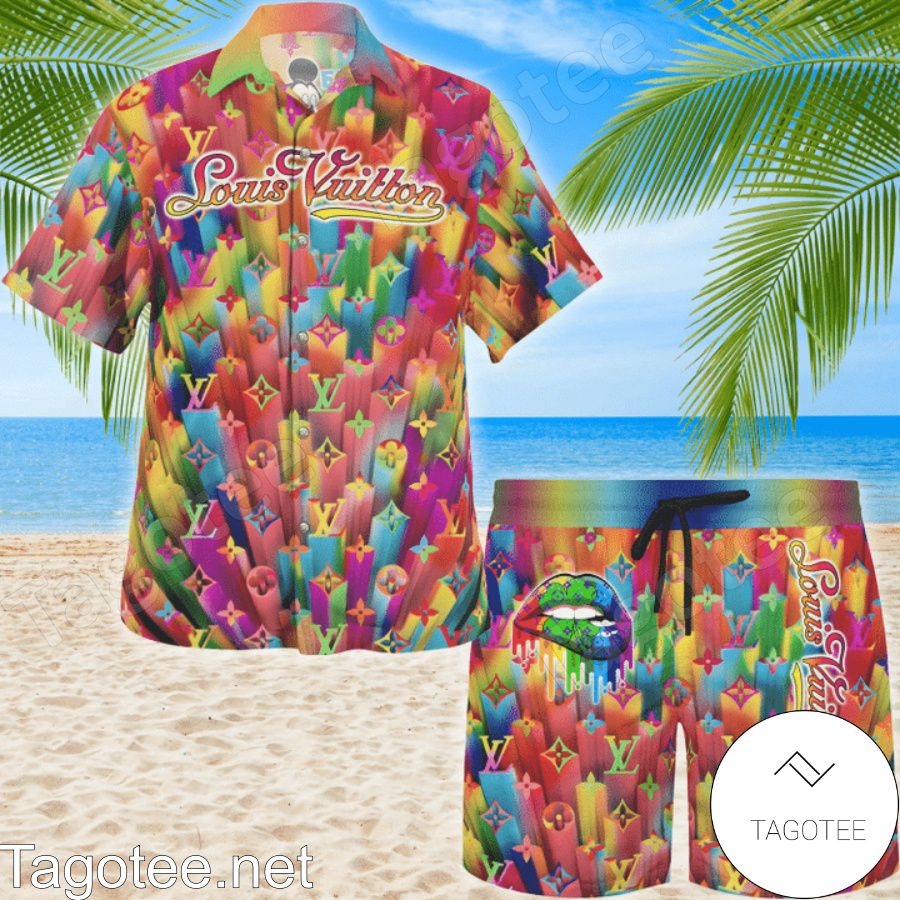 Cheap Louis Vuitton Rainbow Monogram At New Bond Street Lgbt Lip Hawaiian Shirt And Beach Shorts