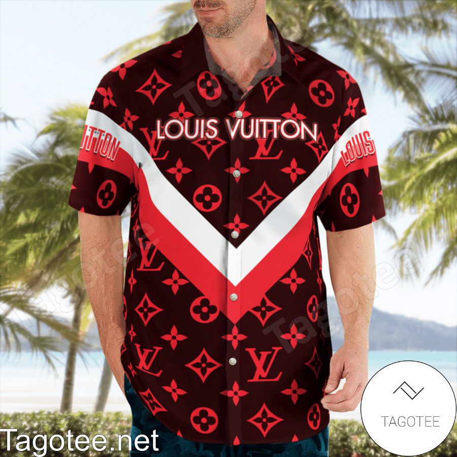 Louis Vuitton Red Monogram With Big V Center Hawaiian Shirt And