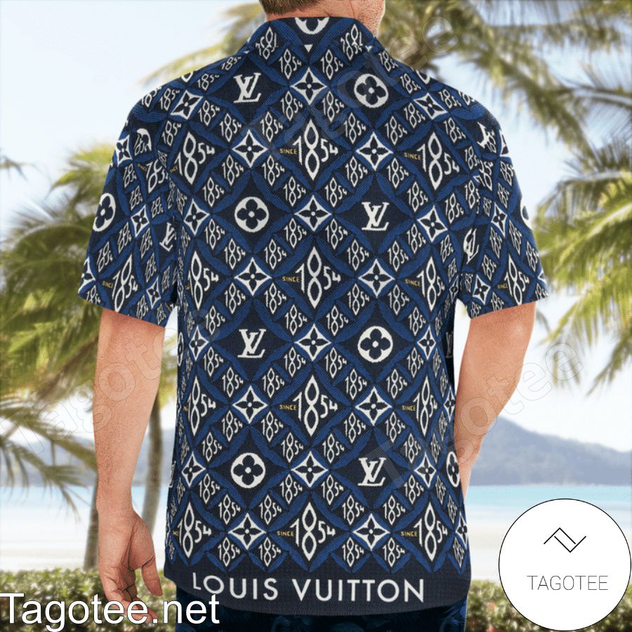 Louis Vuitton Button Up Denim Print Monogram Shirt Blue Silk
