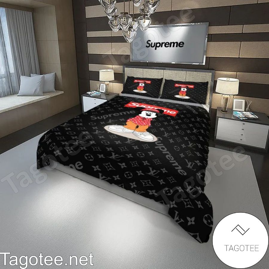 Louis Vuitton Supreme With Mickey Mouse Black Bedding Set