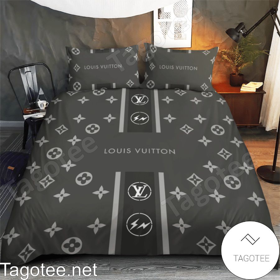 Louis Vuitton With Fragment Logo Grey Bedding Set