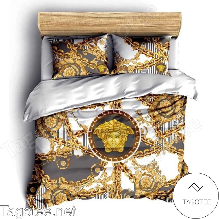 Luxury Versace White And Black With Golden Chains Bedding Set