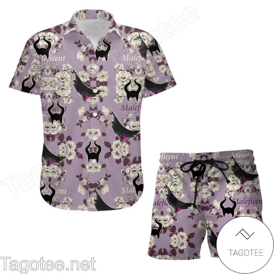 Maleficent Floral Disney Cartoon Graphics Purple Hawaiian Shirt And Short
